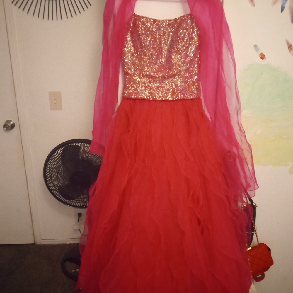 CeCe Pink and Red Prom Dress
